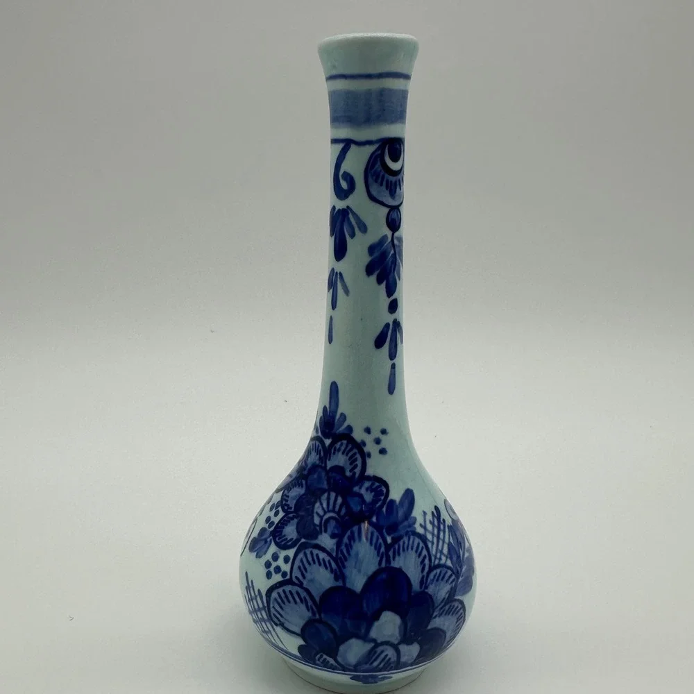 Michelotti Delft Blue Bud Vase Hand Painted Holland Floral Porcelain 6 Inch